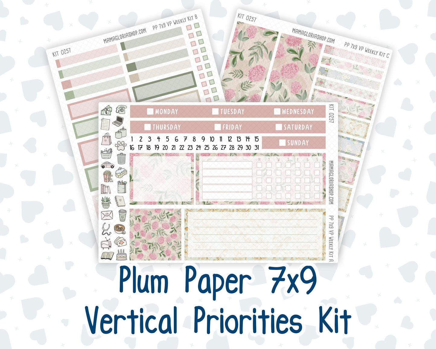Kit 0257 - 7x9 - Vertical Priorities - Plum Paper - Weekly Kit - March - Blush Garden