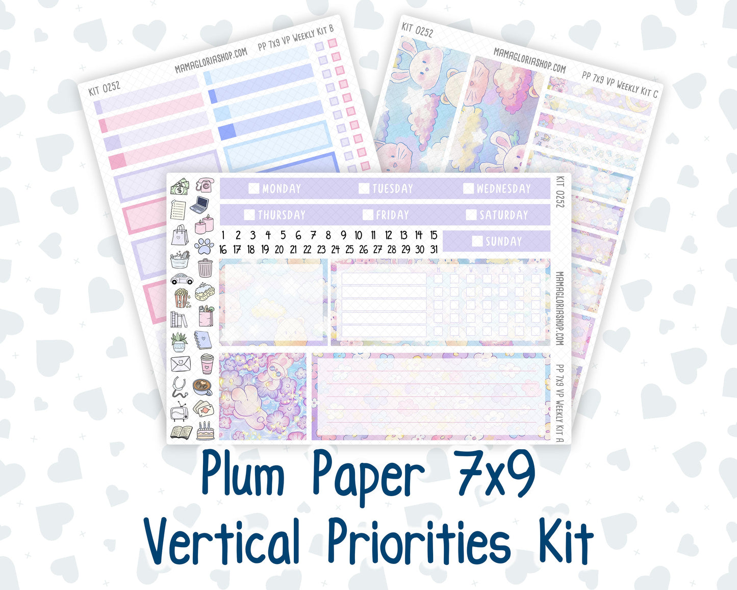 Kit 0252 - 7x9 - Vertical Priorities - Plum Paper - Weekly Kit - February - Tokyo Candy Cloud