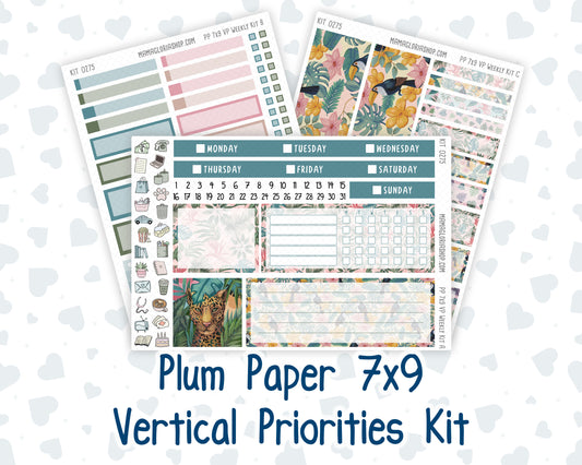 Kit 0275 - 7x9 - Vertical Priorities - Plum Paper - Weekly Kit - July - Tropical Safari Blush