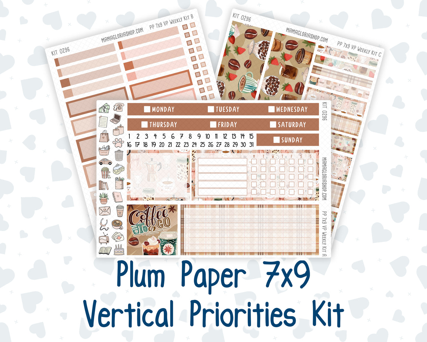 Kit 0296 - 7x9 - Vertical Priorities - Plum Paper - Weekly Kit - September - Coffee Break