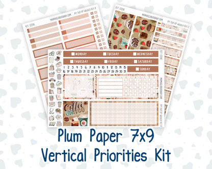 Kit 0296 - 7x9 - Vertical Priorities - Plum Paper - Weekly Kit - September - Coffee Break