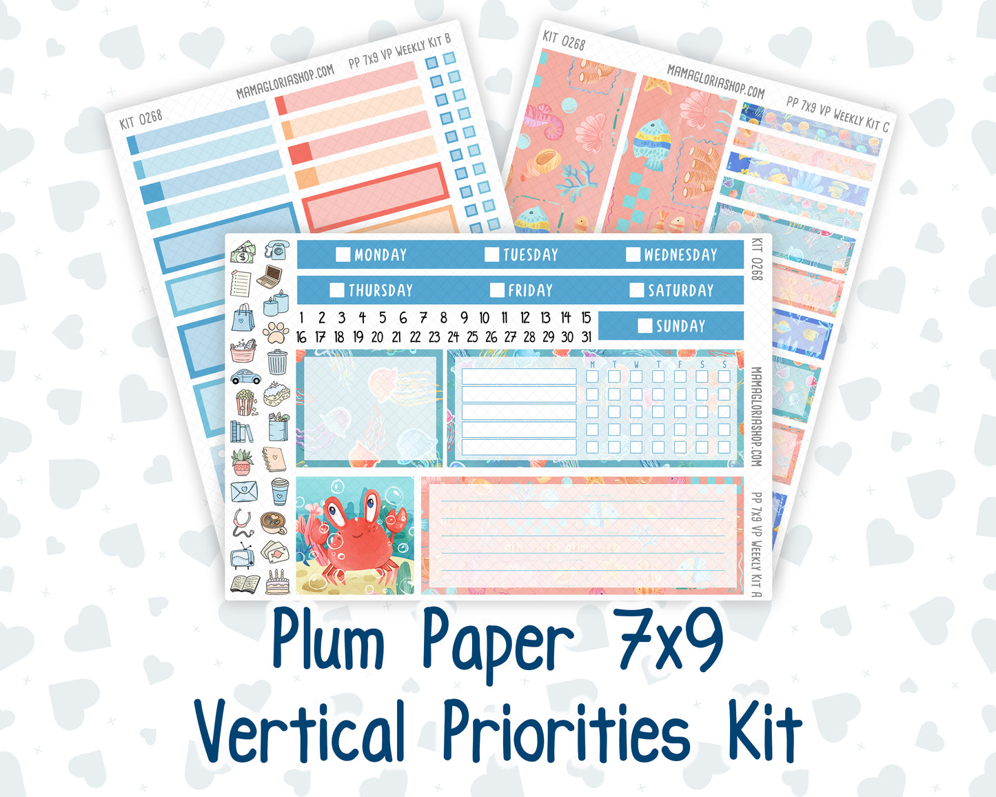Kit 0268 - 7x9 - Vertical Priorities - Plum Paper - Weekly Kit - June - Sea Sweeties
