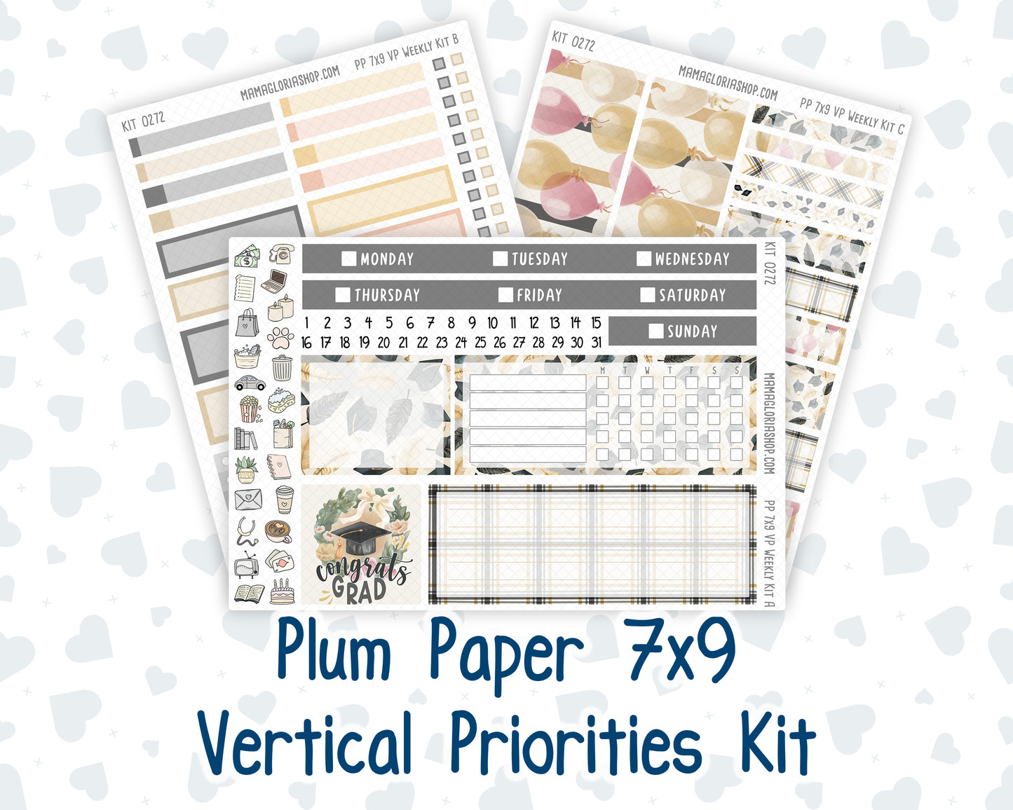 Kit 0272 - 7x9 - Vertical Priorities - Plum Paper - Weekly Kit - May - Graduation