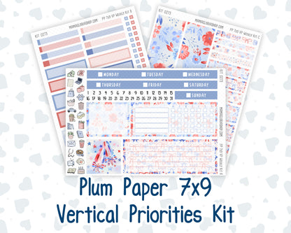 Kit 0273 - 7x9 - Vertical Priorities - Plum Paper - Weekly Kit - July - Americana In Bloom