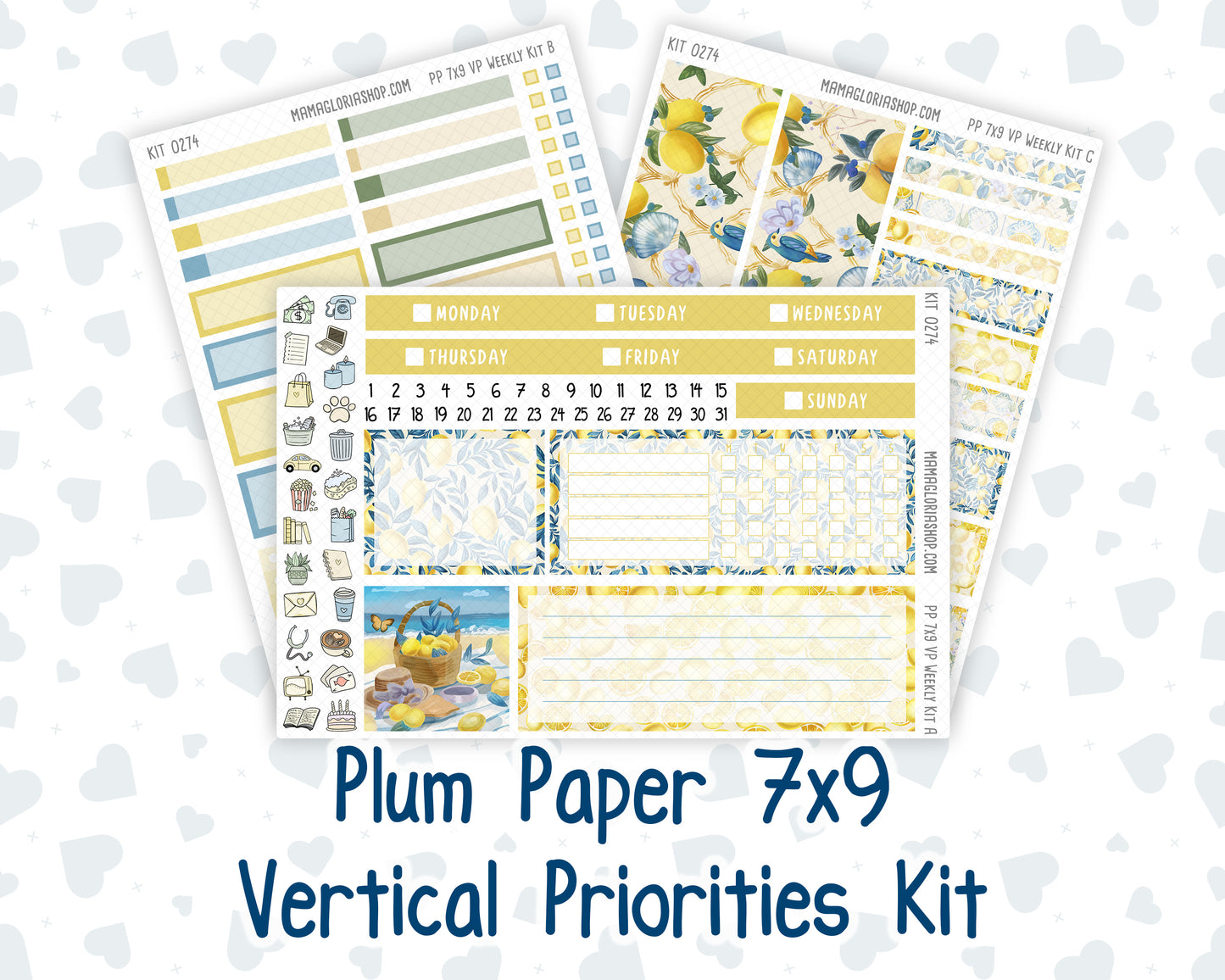 Kit 0274 - 7x9 - Vertical Priorities - Plum Paper - Weekly Kit - July - Sunny Lemon Shore