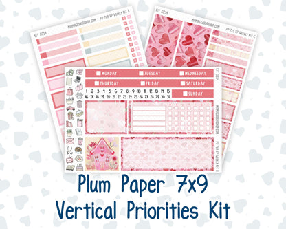 Kit 0254 - 7x9 - Vertical Priorities - Plum Paper - Weekly Kit - February - Valentine Village