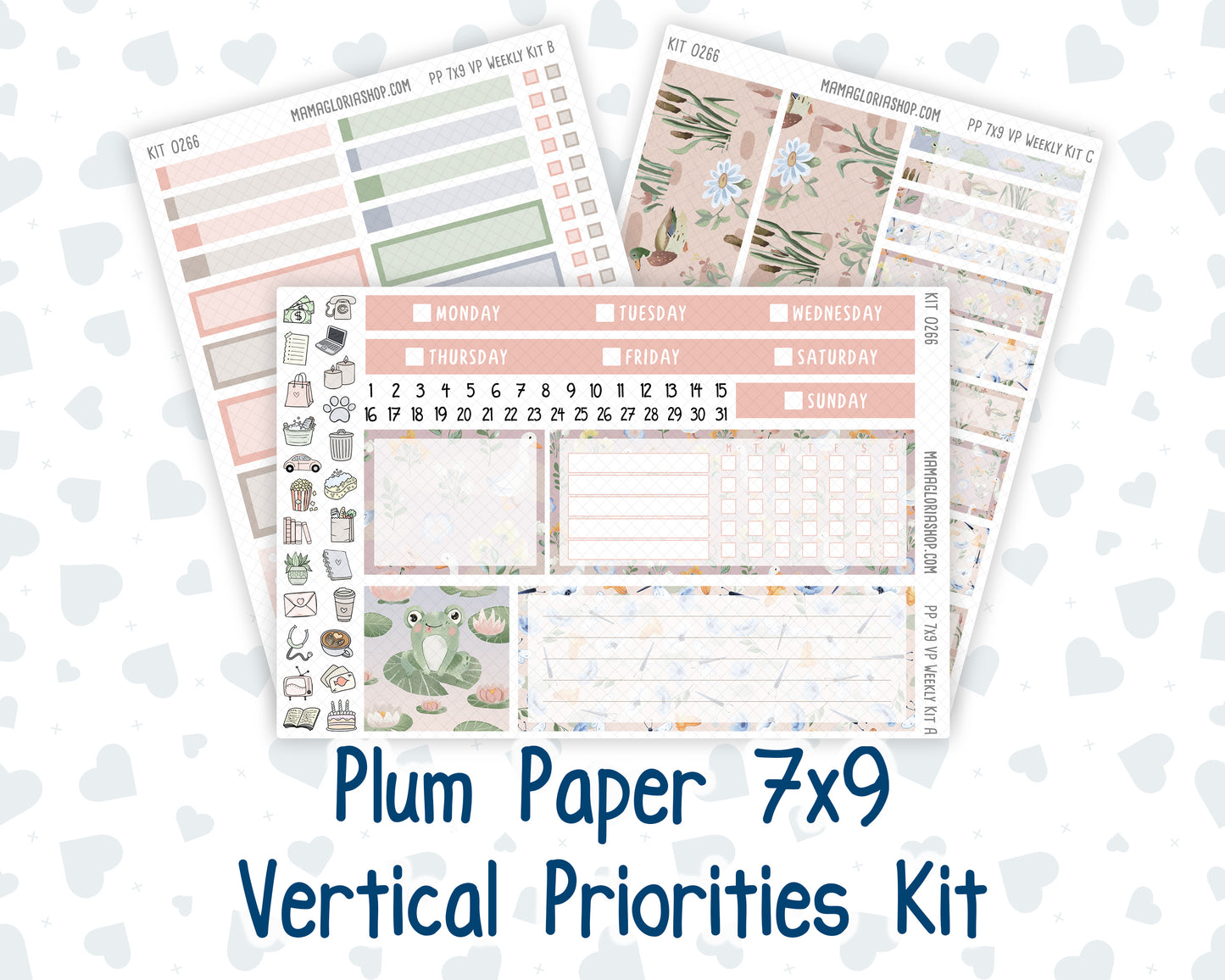 Kit 0266 - 7x9 - Vertical Priorities - Plum Paper - Weekly Kit - May - Froggy Lake Picnic