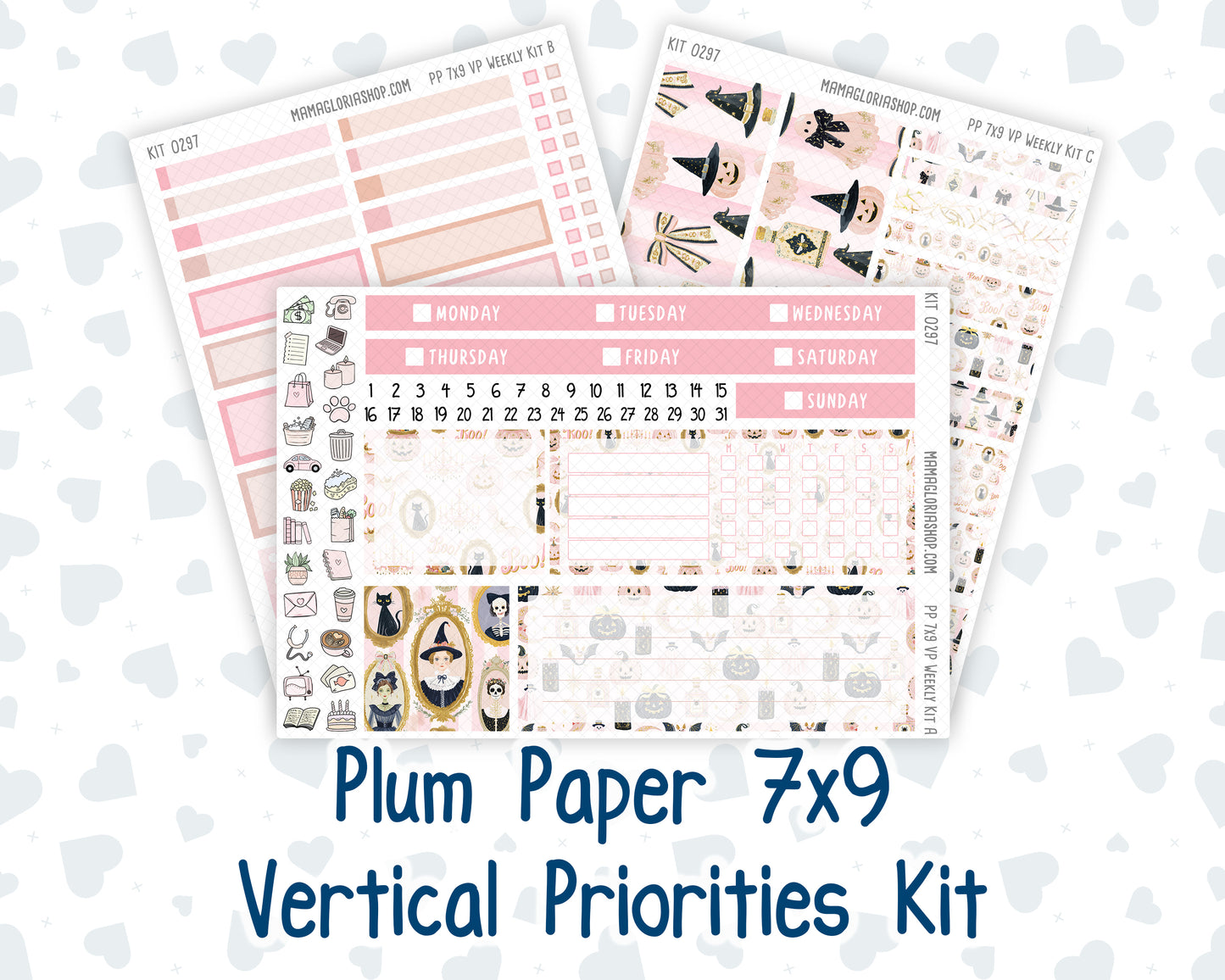 Kit 0297 - 7x9 - Vertical Priorities - Plum Paper - Weekly Kit - October - Pink Spell