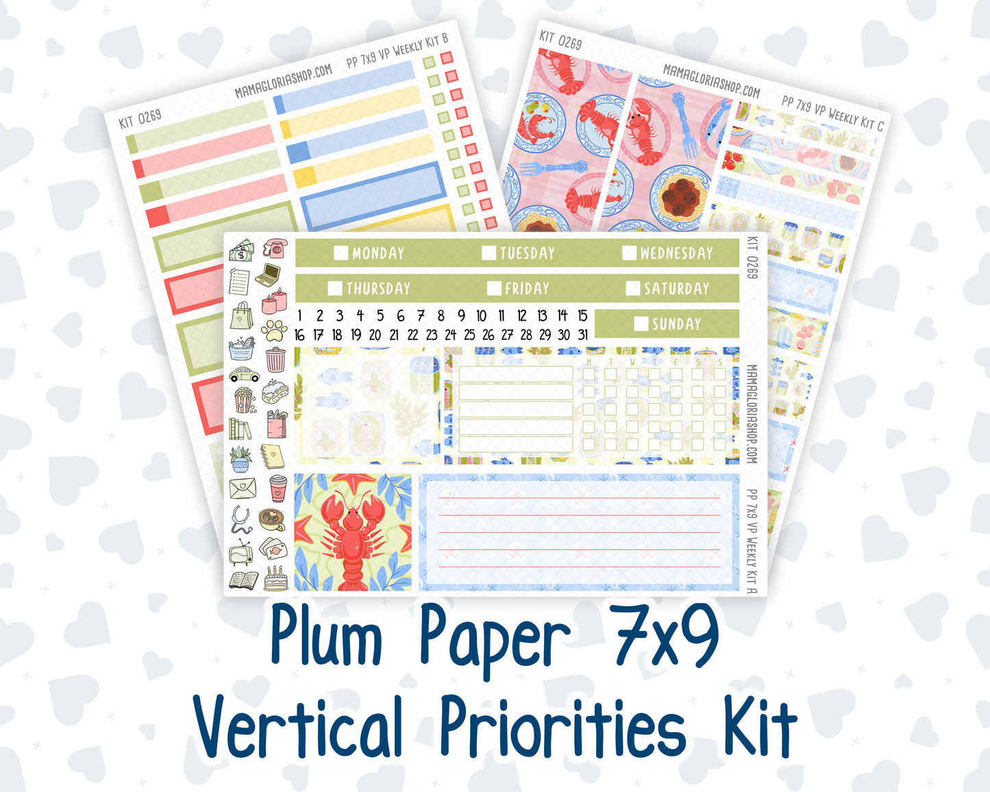 Kit 0269 - 7x9 - Vertical Priorities - Plum Paper - Weekly Kit - June - Dolce Mare