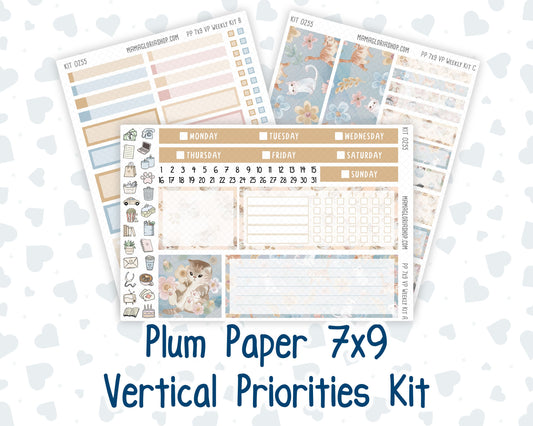 Kit 0255 - 7x9 - Vertical Priorities - Plum Paper - Weekly Kit - February - Cottagecore Kitties