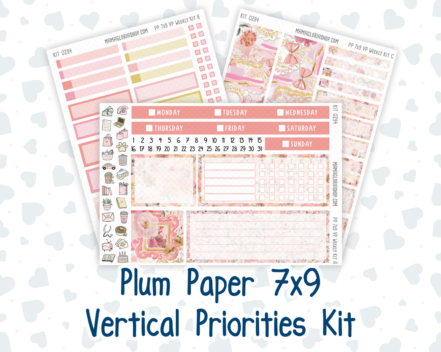 Kit 0294 - 7x9 - Vertical Priorities - Plum Paper - Weekly Kit - September - Rosy Reveria