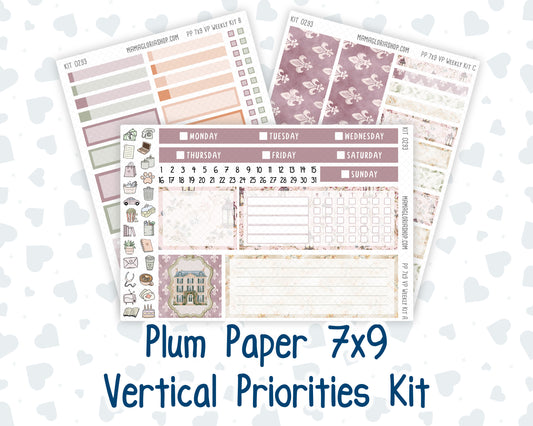 Kit 0293 - 7x9 - Vertical Priorities - Plum Paper - Weekly Kit - September - Fleur de Provence