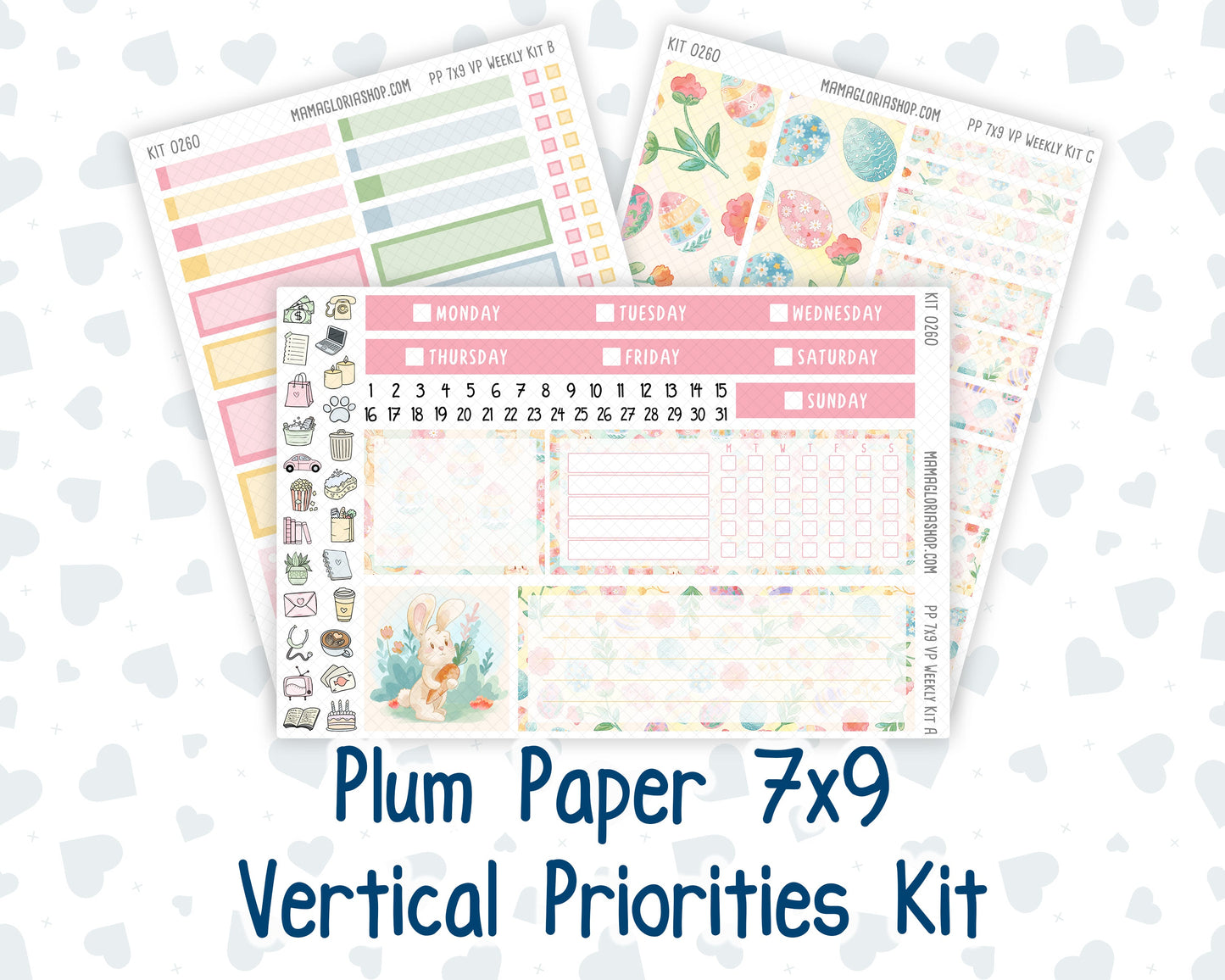 Kit 0260 - 7x9 - Vertical Priorities - Plum Paper - Weekly Kit - April - Pastel Egg Hunt