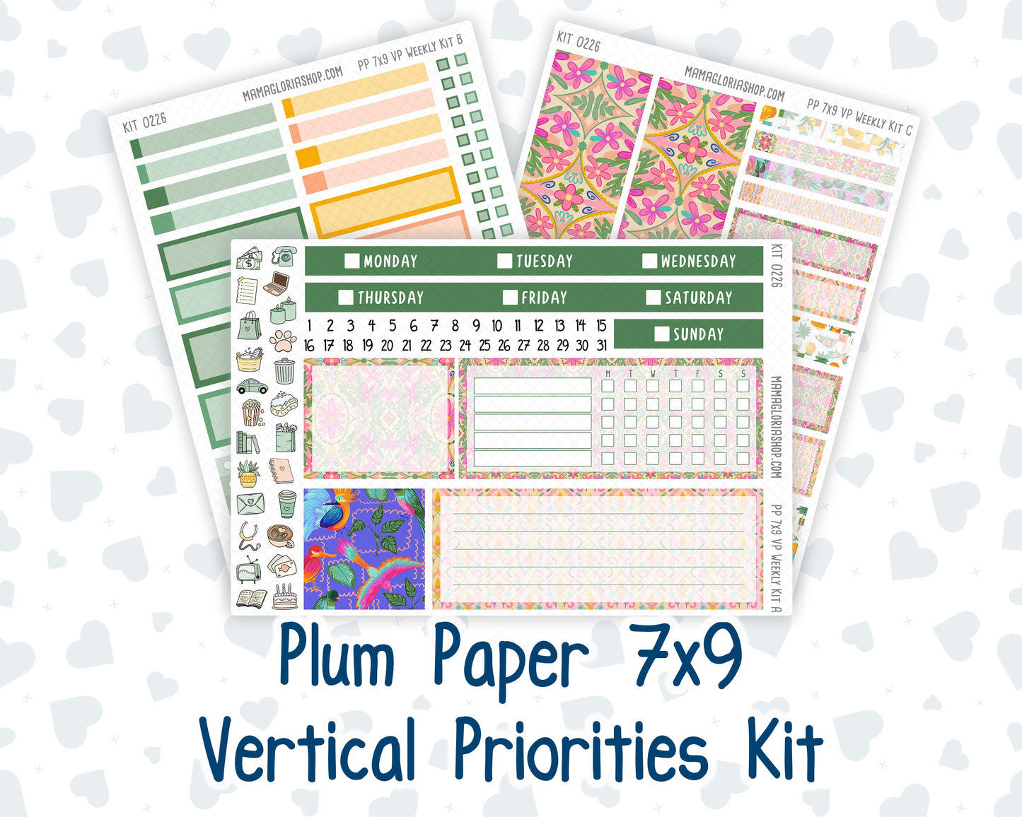 Kit 0226 - 7x9 - Vertical Priorities - Plum Paper - Weekly Kit - July - Tropical Whimsy