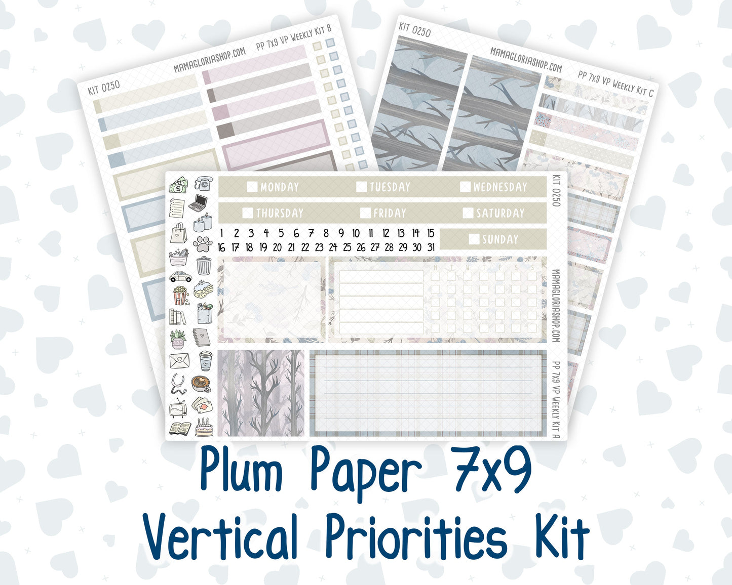 Kit 0250 - 7x9 - Vertical Priorities - Plum Paper - Weekly Kit - Quiet January