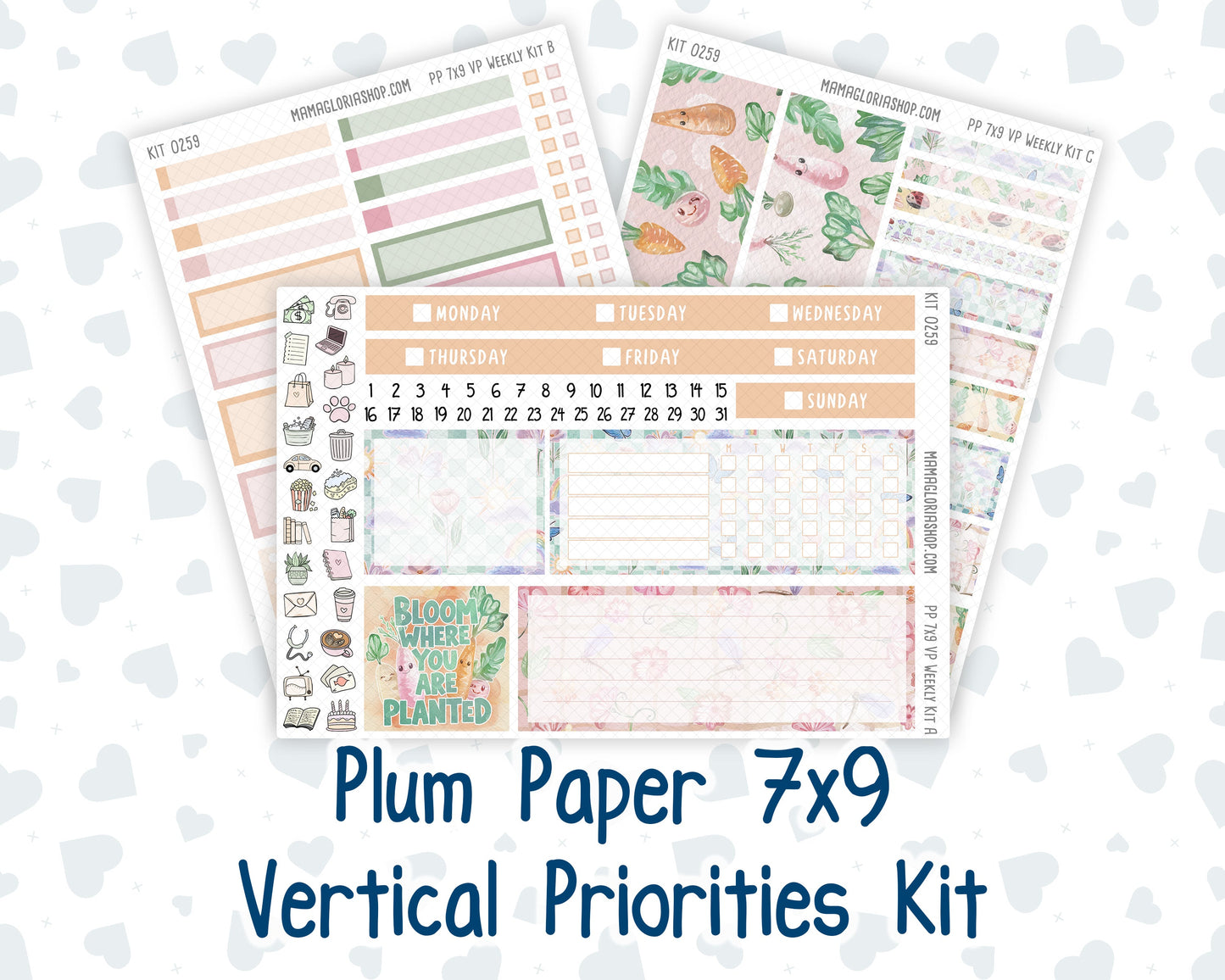 Kit 0259 - 7x9 - Vertical Priorities - Plum Paper - Weekly Kit - March - Spring Garden Chores