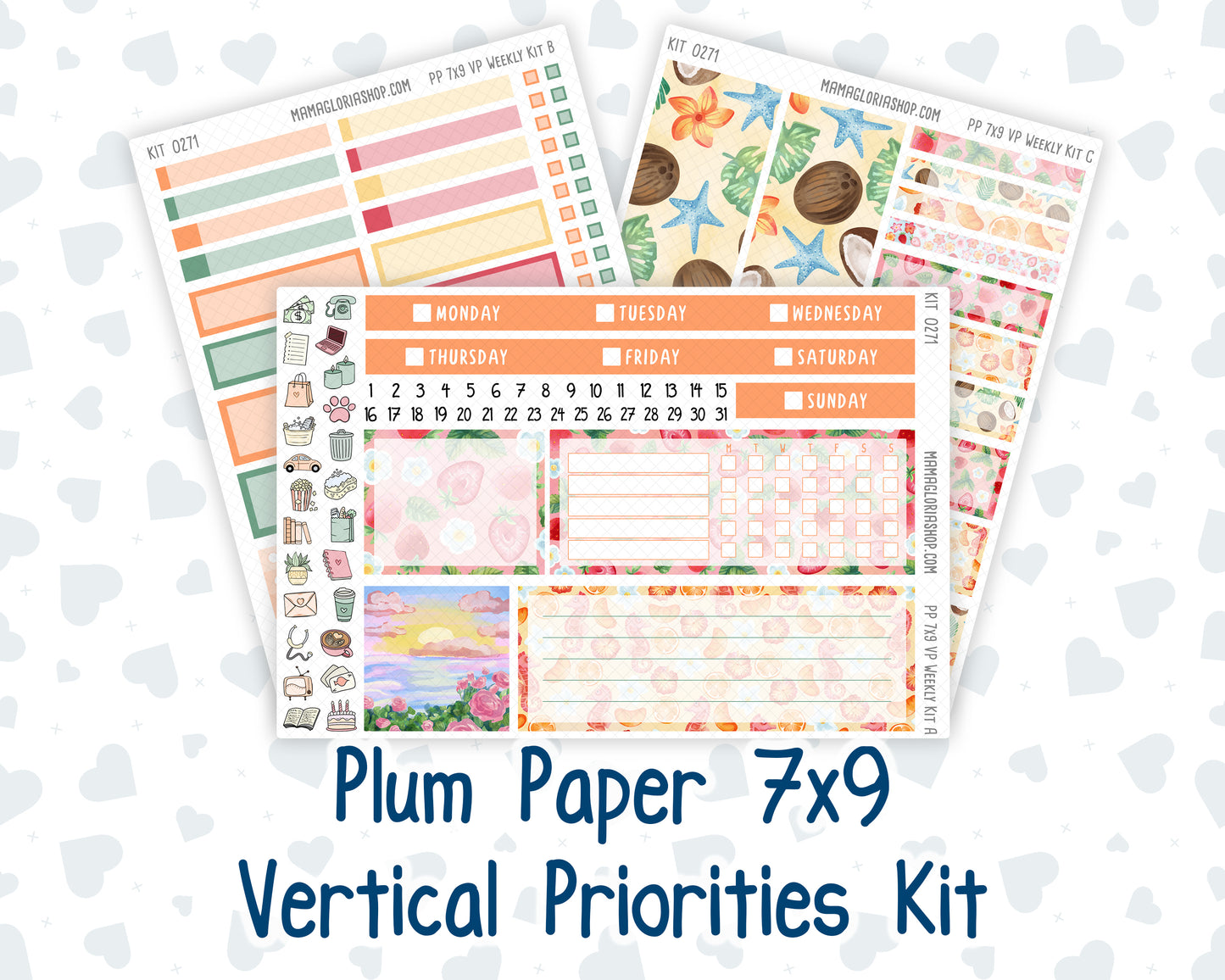 Kit 0271 - 7x9 - Vertical Priorities - Plum Paper - Weekly Kit - June - Strawberry Shore
