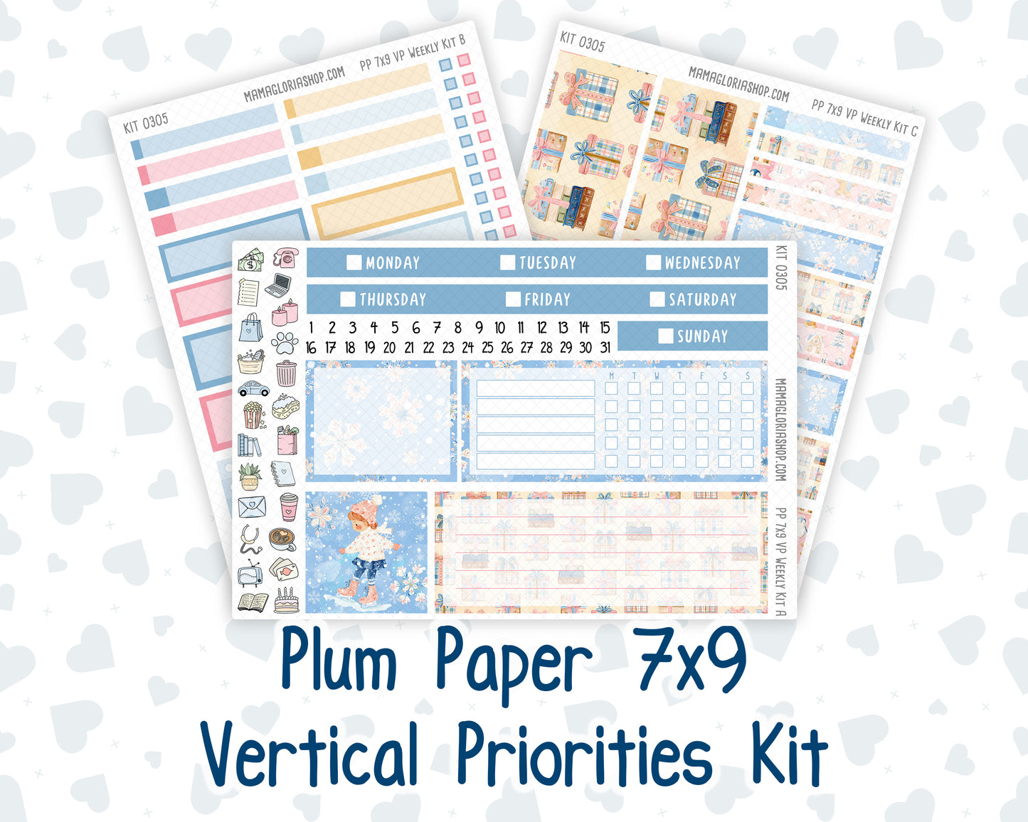 Kit 0305 - 7x9 - Vertical Priorities - Plum Paper - Weekly Kit - December - Sugarplum Parade