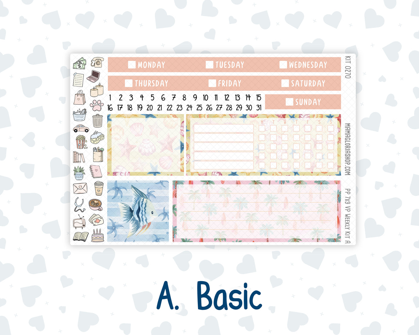 Kit 0270 - 7x9 - Vertical Priorities - Plum Paper - Weekly Kit - June - Beachside Bliss