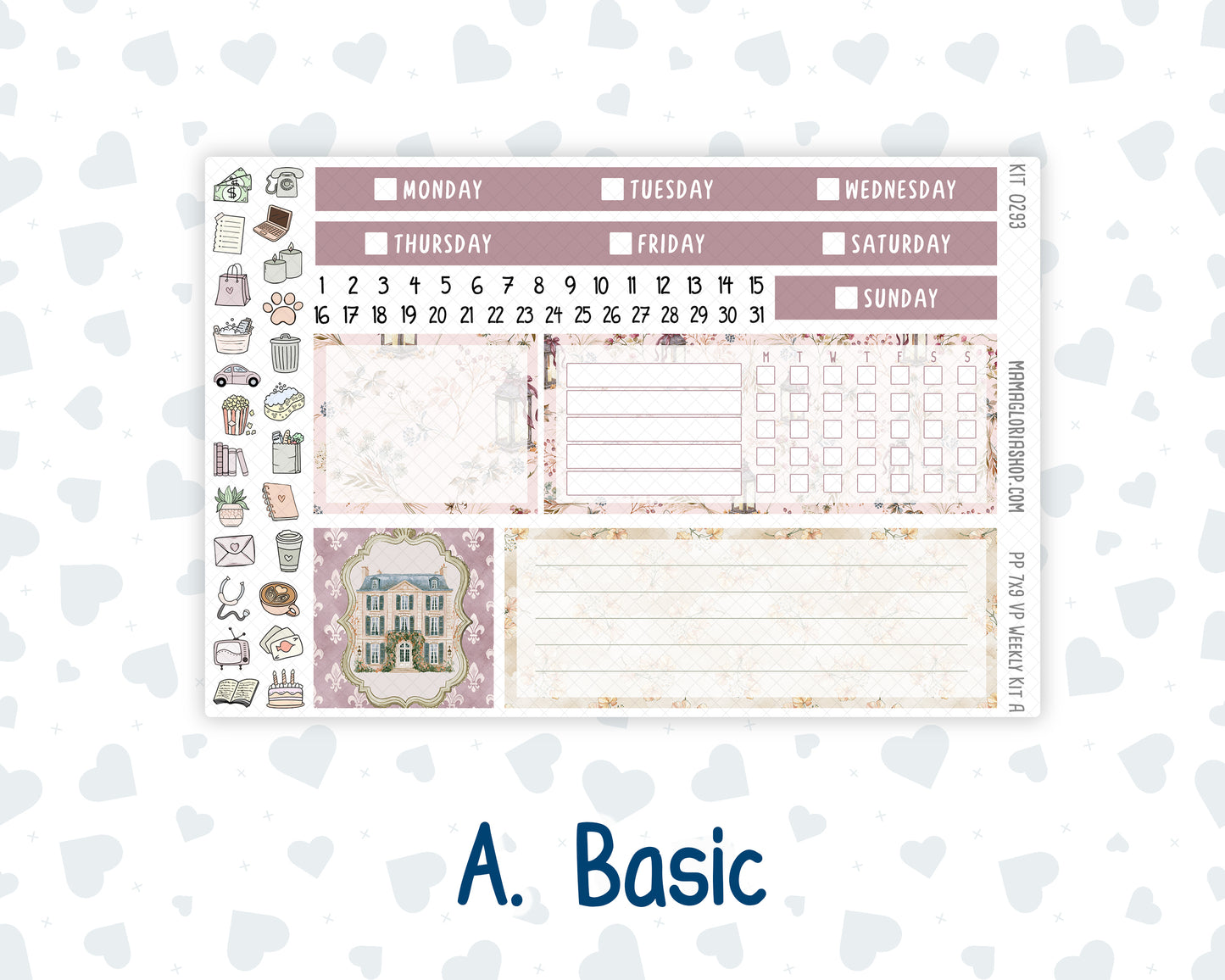 Kit 0293 - 7x9 - Vertical Priorities - Plum Paper - Weekly Kit - September - Fleur de Provence