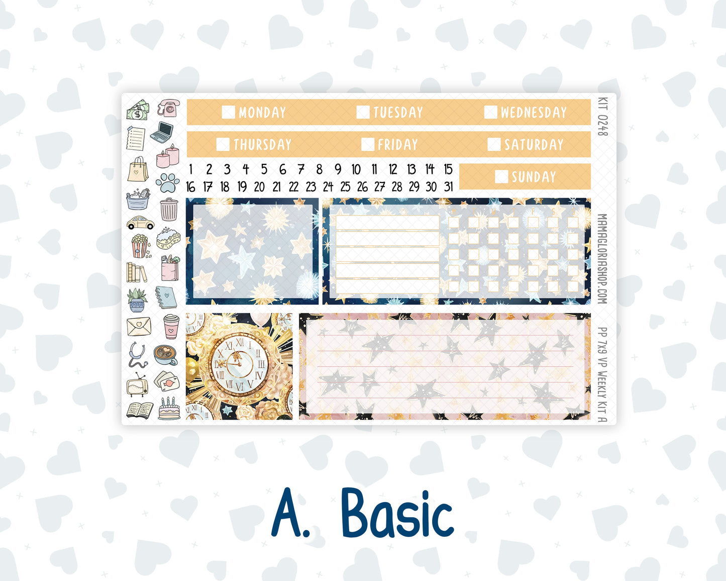 Kit 0248 - 7x9 - Vertical Priorities - Plum Paper - Weekly Kit - January - Midnight Countdown