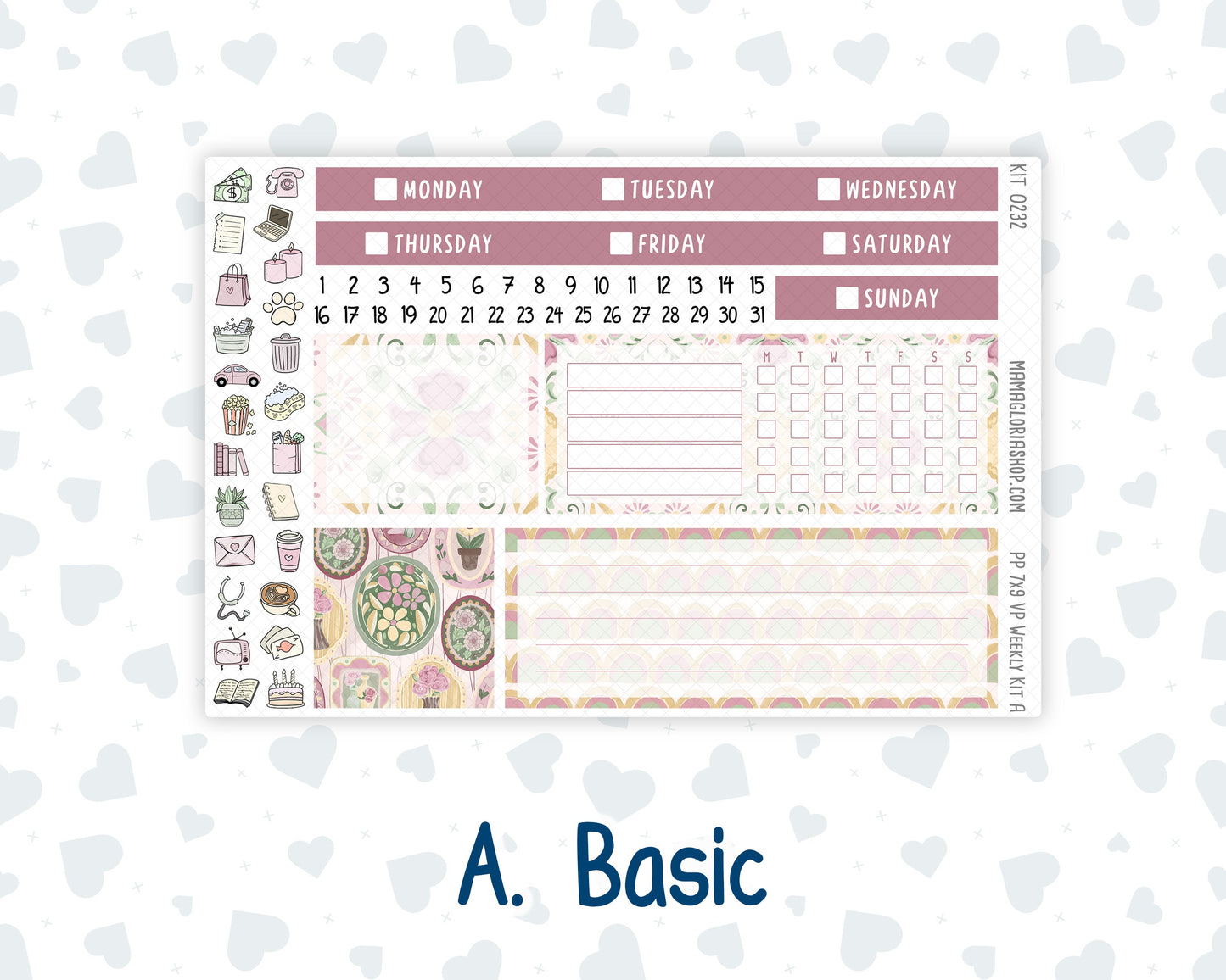 Kit 0232 - 7x9 - Vertical Priorities - Plum Paper - Weekly Kit - September - Heirloom Garden