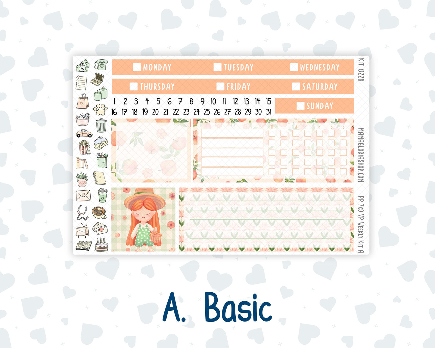 Kit 0228 - 7x9 - Vertical Priorities - Plum Paper - Weekly Kit - August - Just Peachy