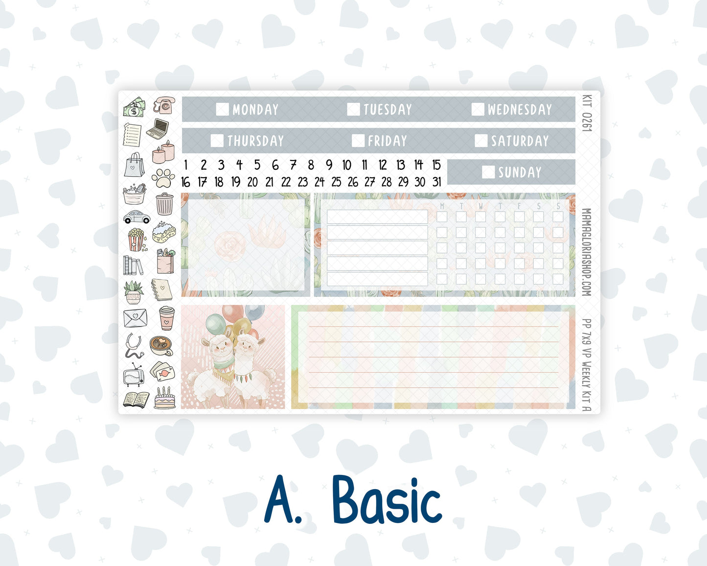 Kit 0261 - 7x9 - Vertical Priorities - Plum Paper - Weekly Kit - April - Llama Spring