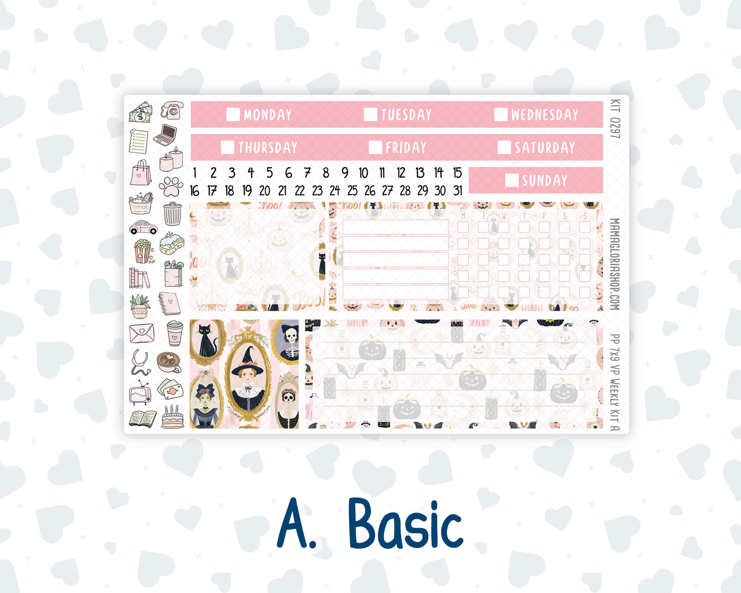 Kit 0297 - 7x9 - Vertical Priorities - Plum Paper - Weekly Kit - October - Pink Spell