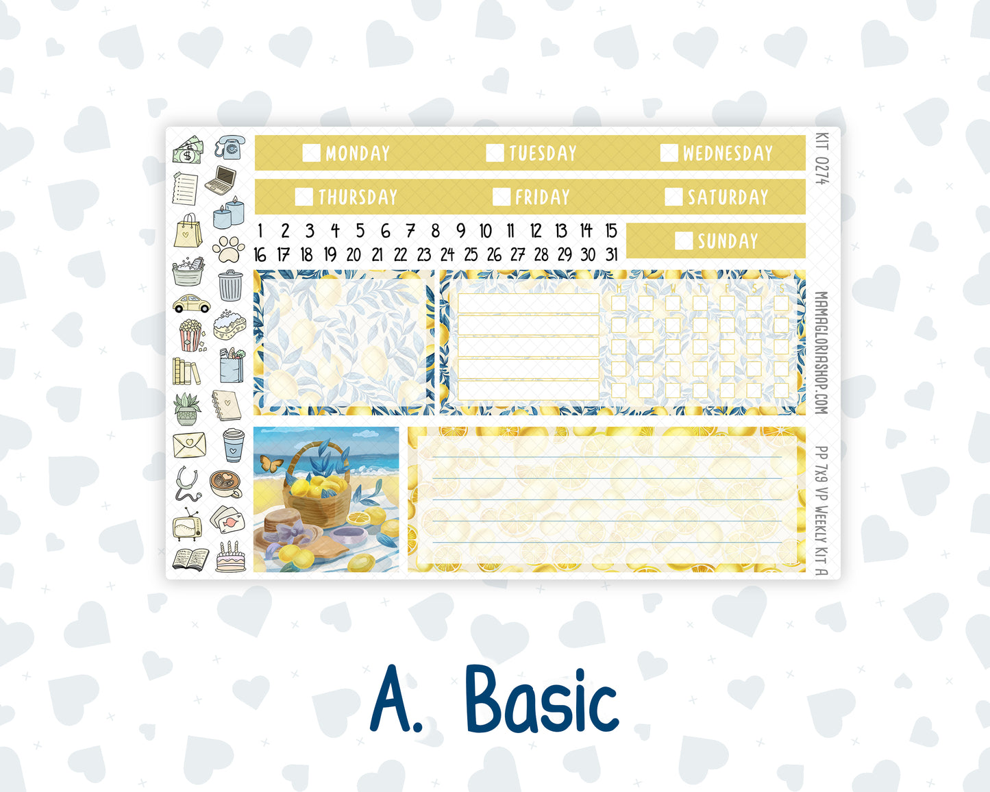 Kit 0274 - 7x9 - Vertical Priorities - Plum Paper - Weekly Kit - July - Sunny Lemon Shore