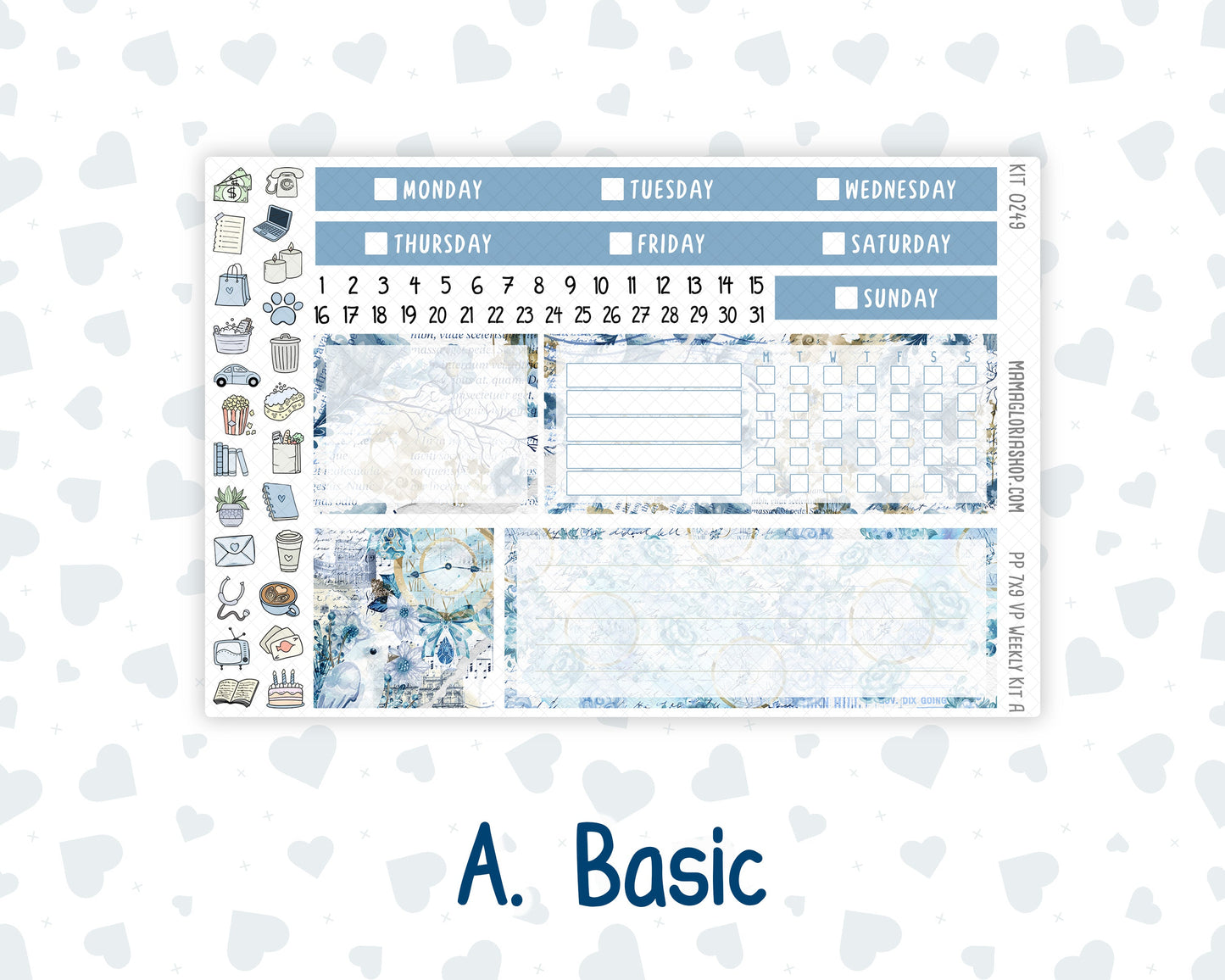 Kit 0249 - 7x9 - Vertical Priorities - Plum Paper - Weekly Kit - January - Icy Lace