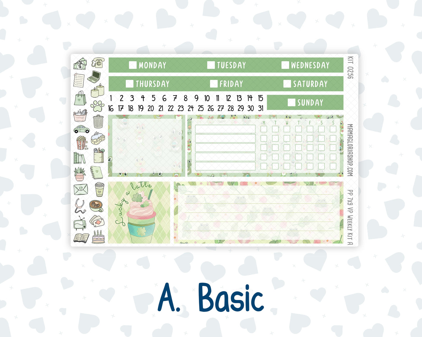 Kit 0256 - 7x9 - Vertical Priorities - Plum Paper - Weekly Kit - March - Froggy Luck