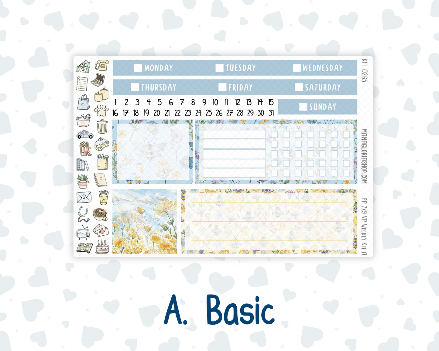 Kit 0265 - 7x9 - Vertical Priorities - Plum Paper - Weekly Kit - May - Honeybee Sky