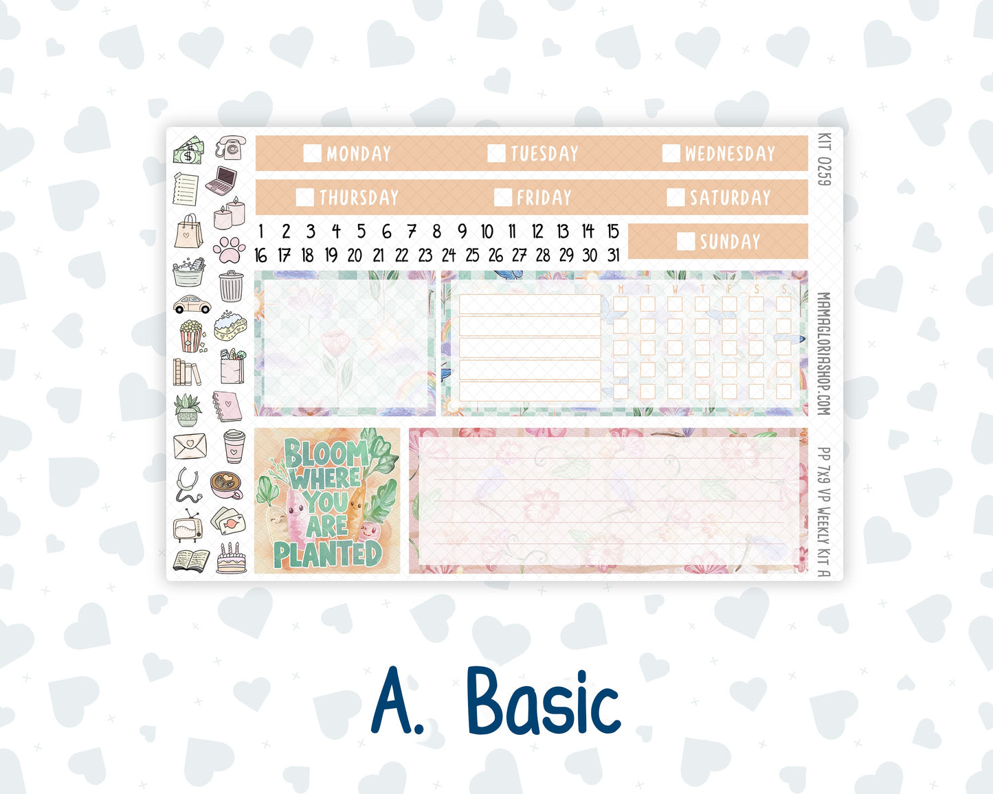Kit 0259 - 7x9 - Vertical Priorities - Plum Paper - Weekly Kit - March - Spring Garden Chores