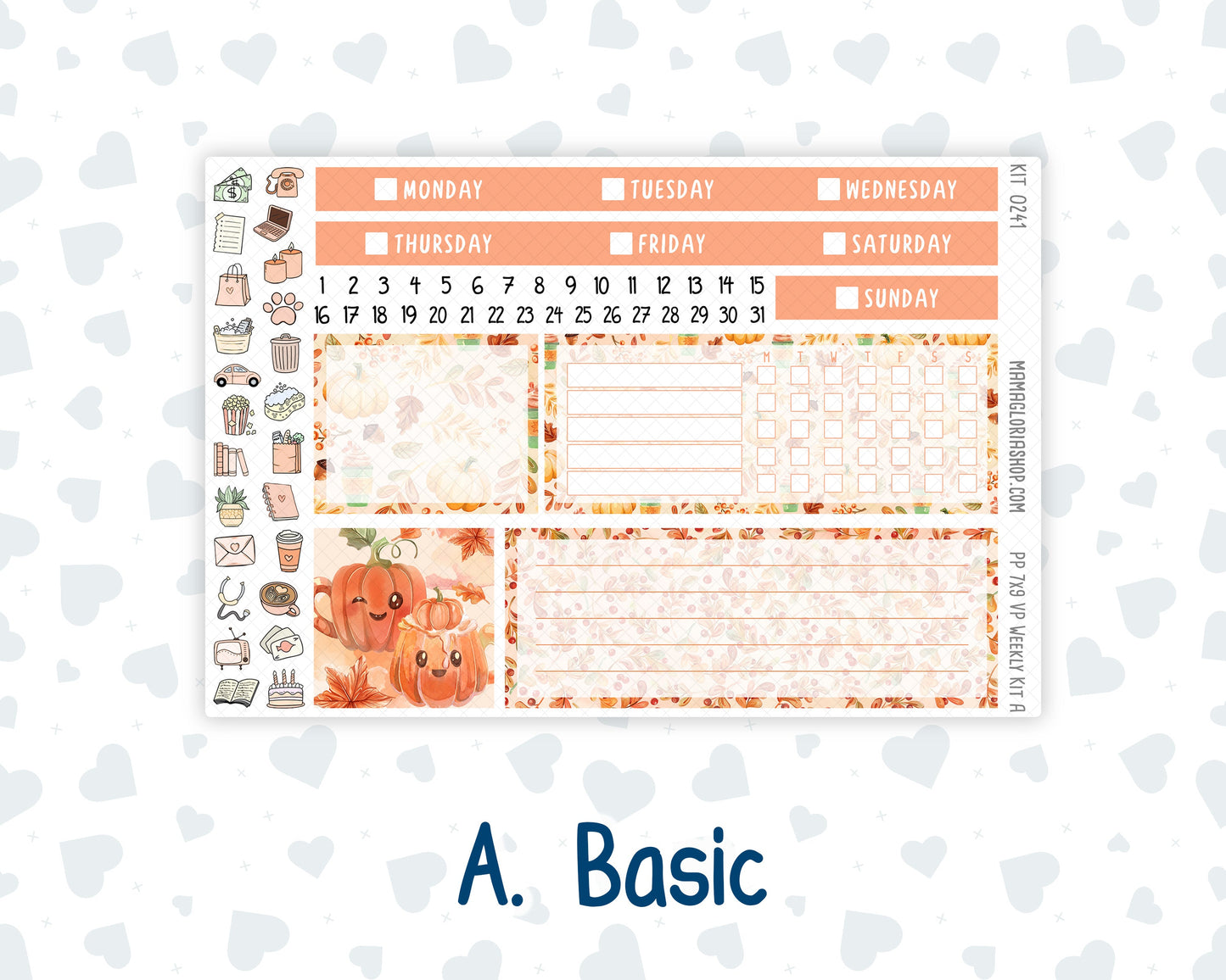 Kit 0241 - 7x9 - Vertical Priorities - Plum Paper - Weekly Kit - November - Pumpkin Latte