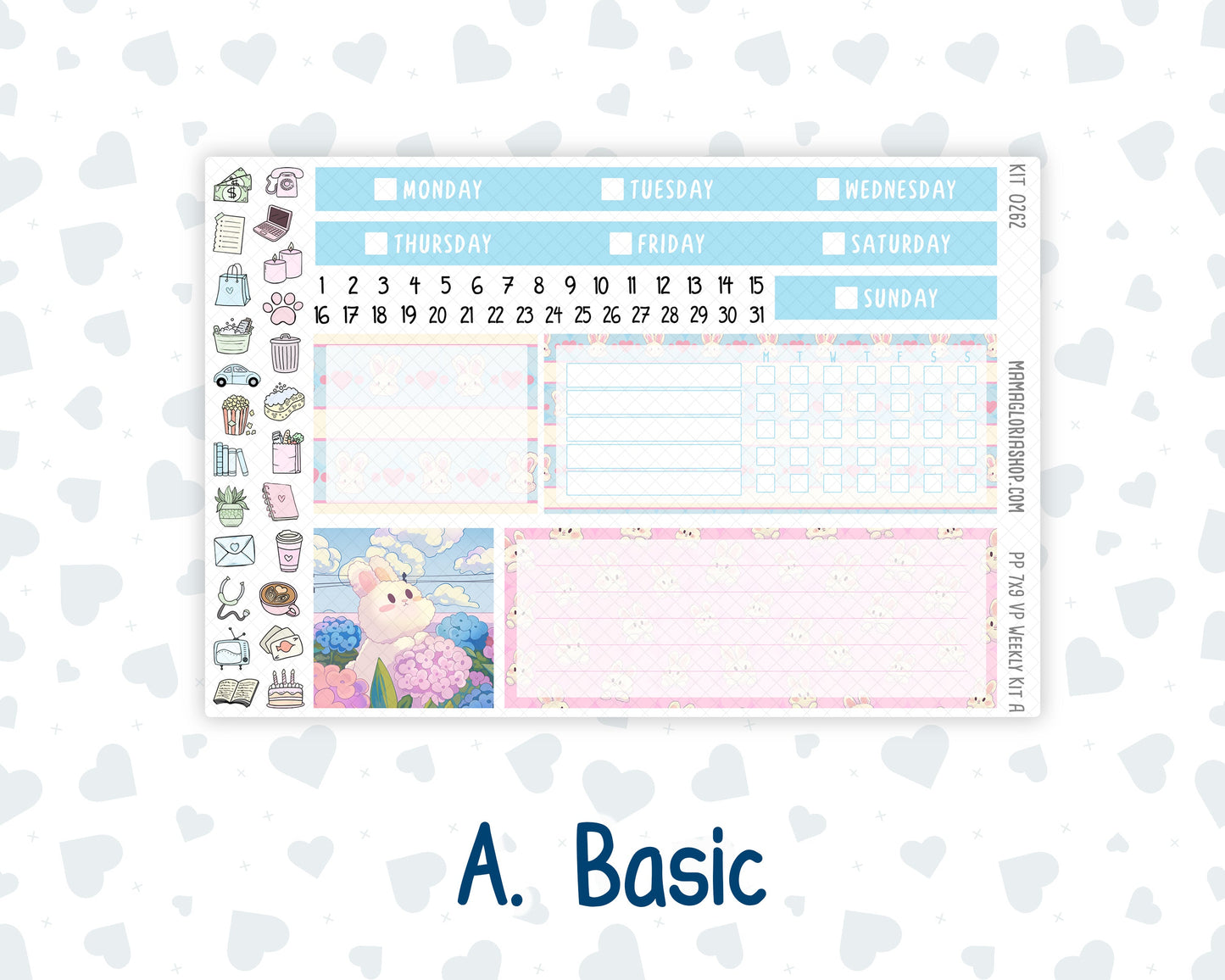 Kit 0262 - 7x9 - Vertical Priorities - Plum Paper - Weekly Kit - April - Spring Puffs