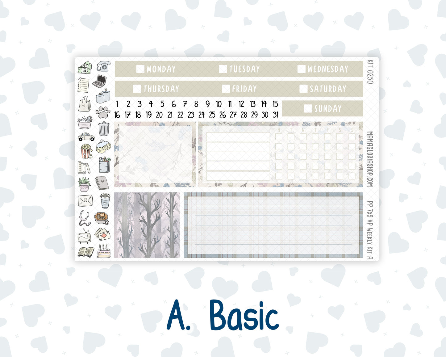 Kit 0250 - 7x9 - Vertical Priorities - Plum Paper - Weekly Kit - Quiet January