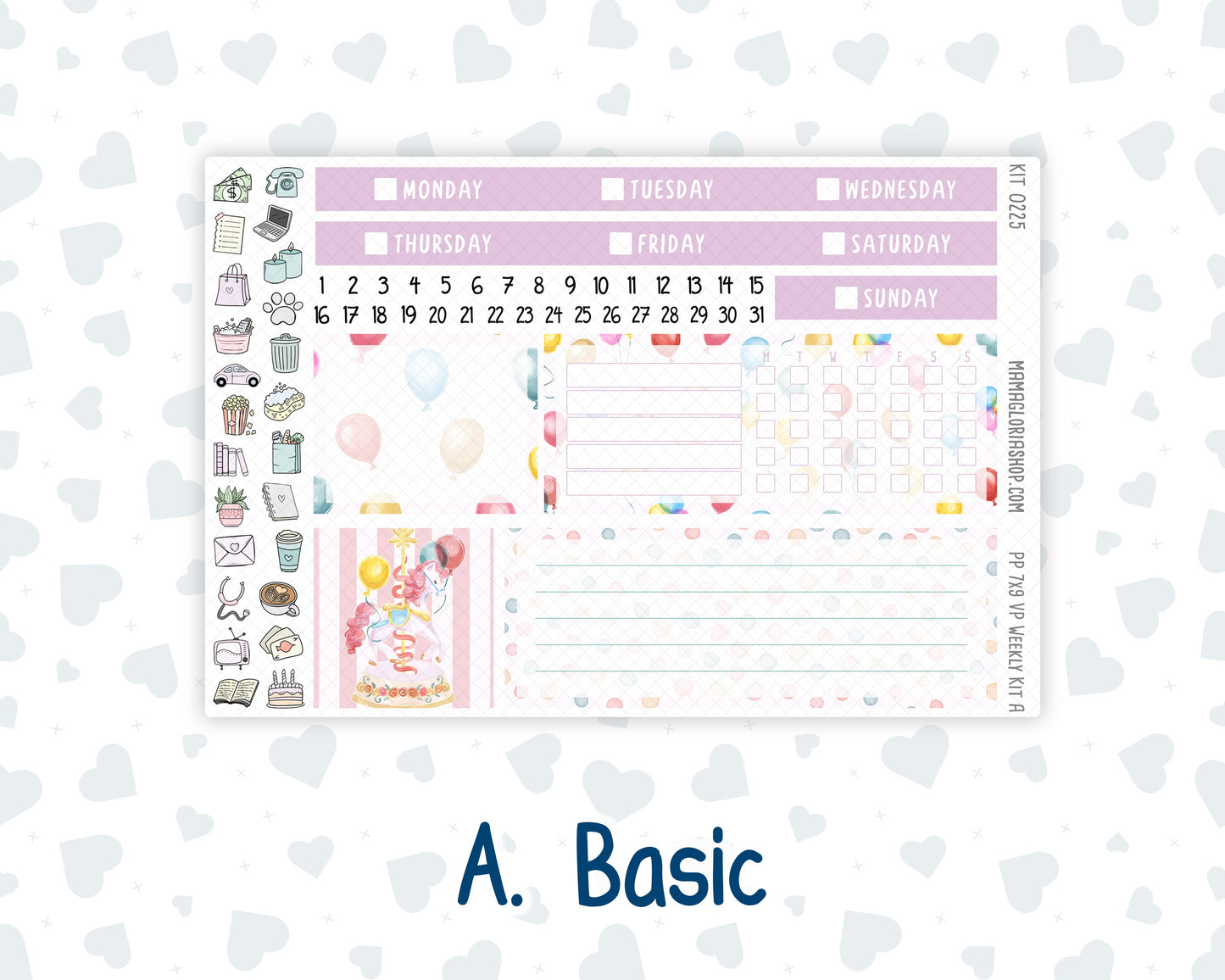 Kit 0225 - 7x9 - Vertical Priorities - Plum Paper - Weekly Kit - July - Carnival Joy