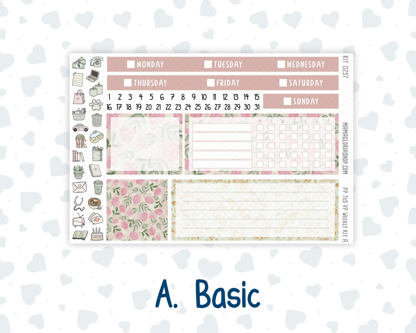 Kit 0257 - 7x9 - Vertical Priorities - Plum Paper - Weekly Kit - March - Blush Garden