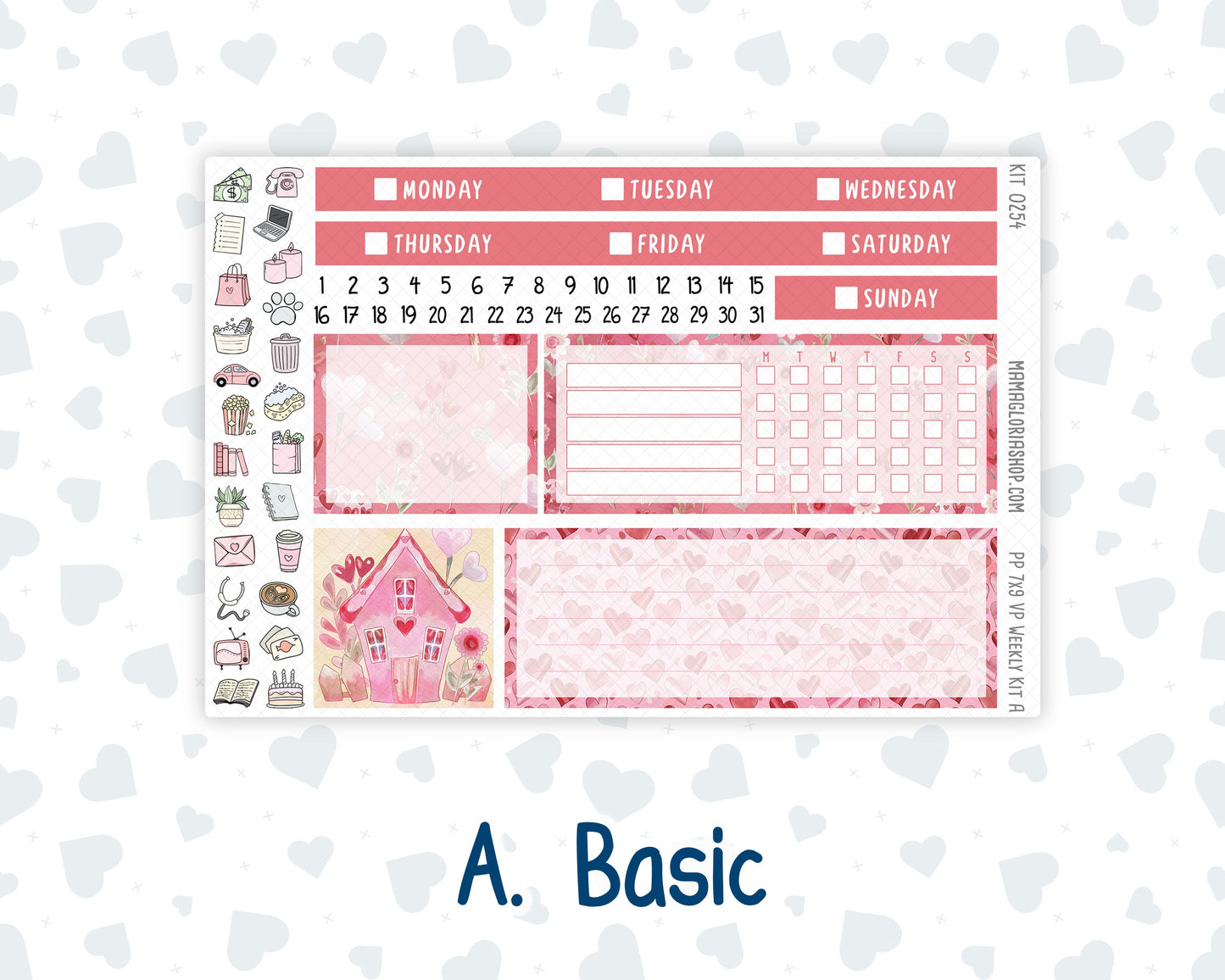 Kit 0254 - 7x9 - Vertical Priorities - Plum Paper - Weekly Kit - February - Valentine Village