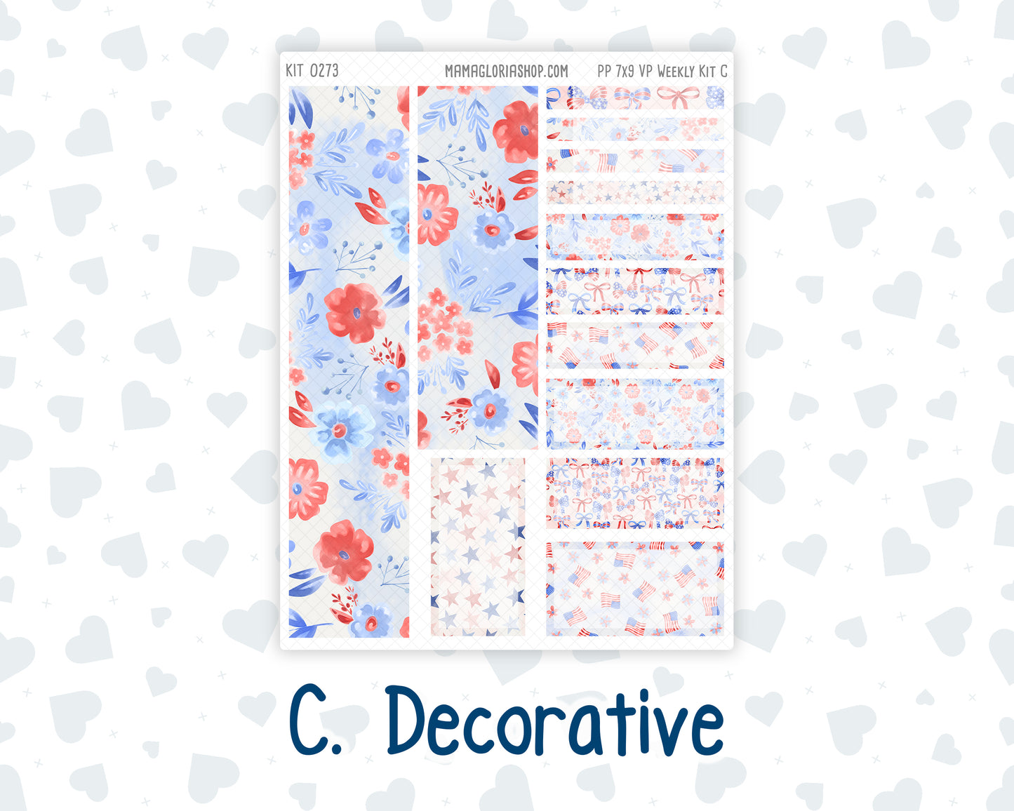 Kit 0273 - 7x9 - Vertical Priorities - Plum Paper - Weekly Kit - July - Americana In Bloom