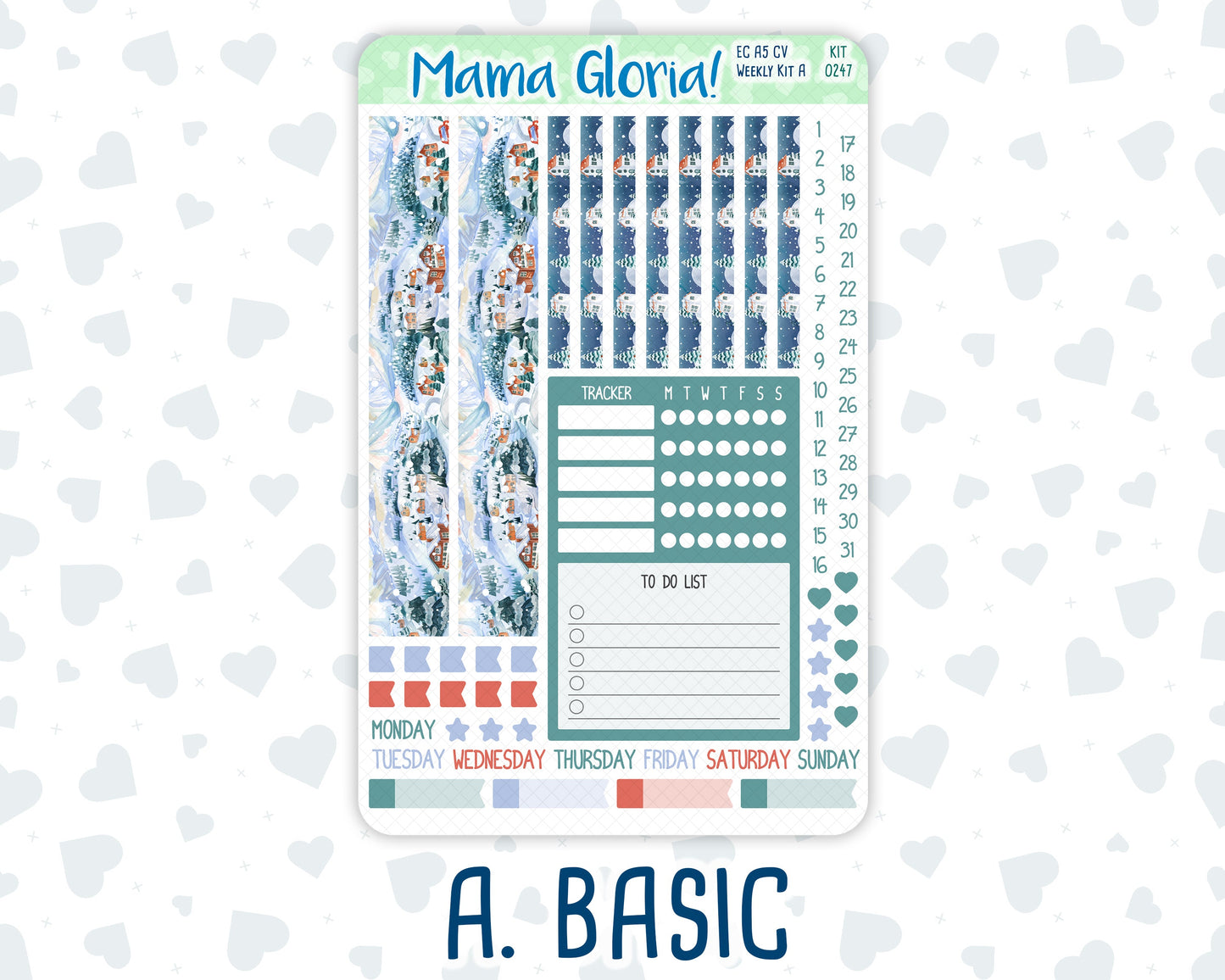 Kit 0247 - A5 Compact Vertical - Weekly Kit - December - Snow Day Adventures
