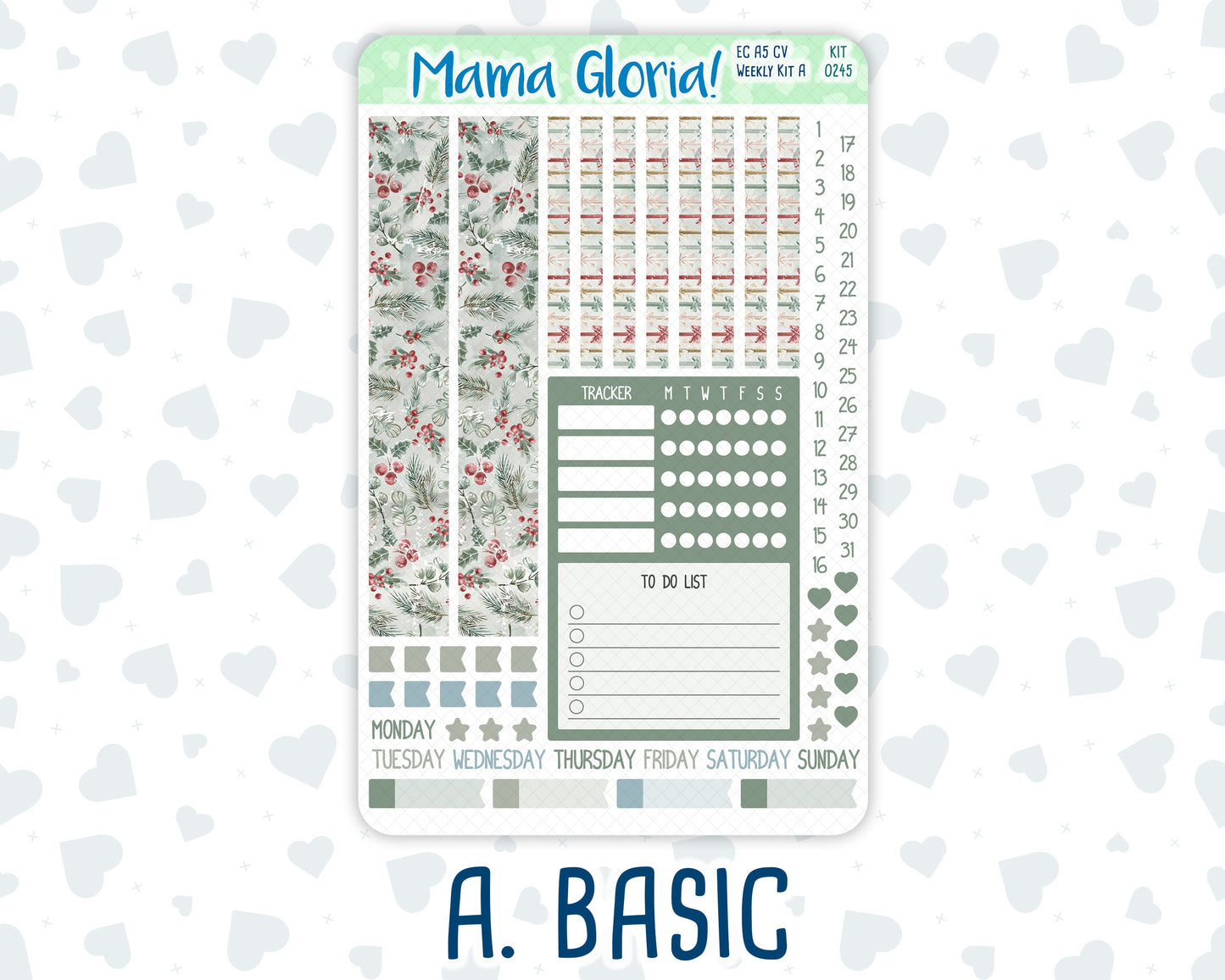 Kit 0245 - A5 Compact Vertical - Weekly Kit - December - Vintage Christmas