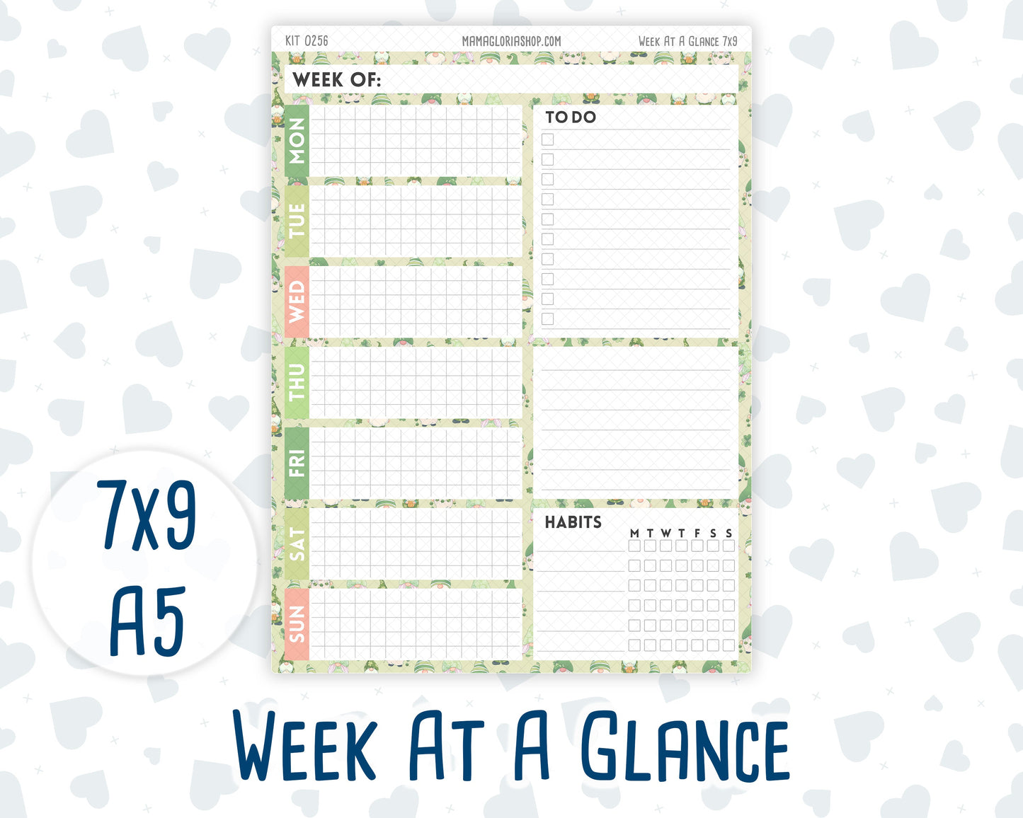 Kit 0256 - Week At A Glance - For 7x9 & A5 Planners | Notebooks - March - Froggy Luck