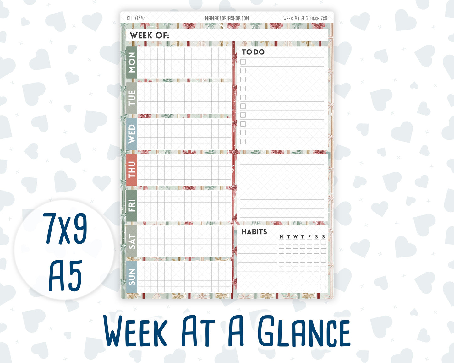 Kit 0245 - Week At A Glance - For 7x9 & A5 Planners | Notebooks - December - Vintage Christmas