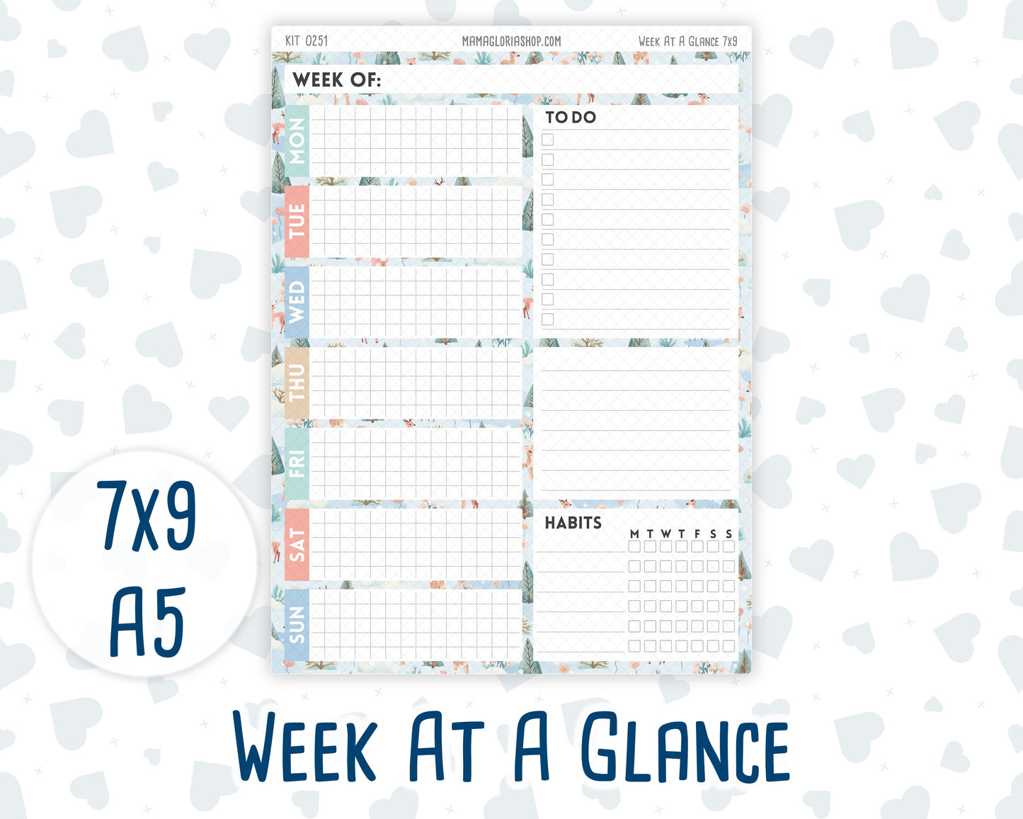 Kit 0251 - Week At A Glance - For 7x9 & A5 Planners | Notebooks - January - Pine & Paws