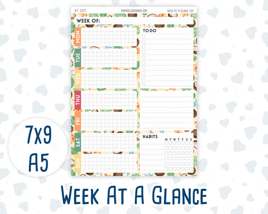 Kit 0271 - Week At A Glance - For 7x9 & A5 Planners | Notebooks - June - Strawberry Shore