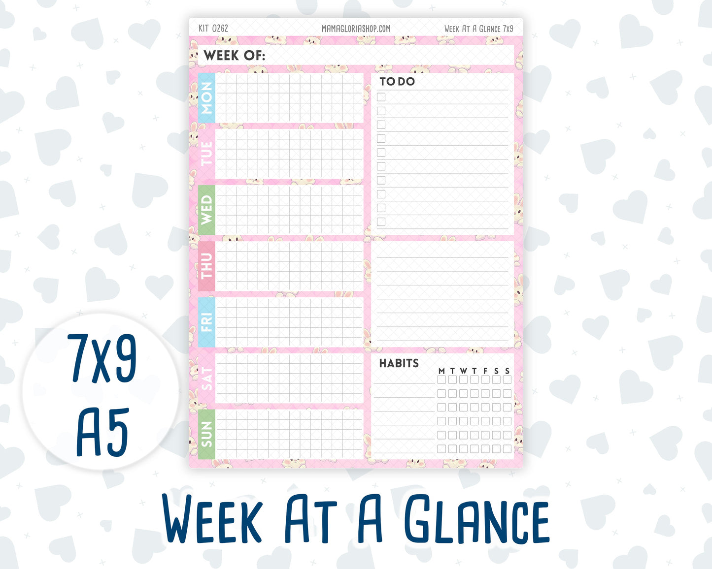 Kit 0262 - Week At A Glance - For 7x9 & A5 Planners | Notebooks - April - Spring Puffs
