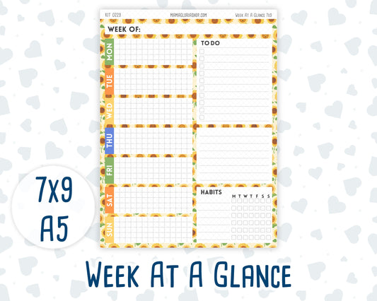 Kit 0229 - Week At A Glance - For 7x9 & A5 Planners | Notebooks - August - Golden Faces