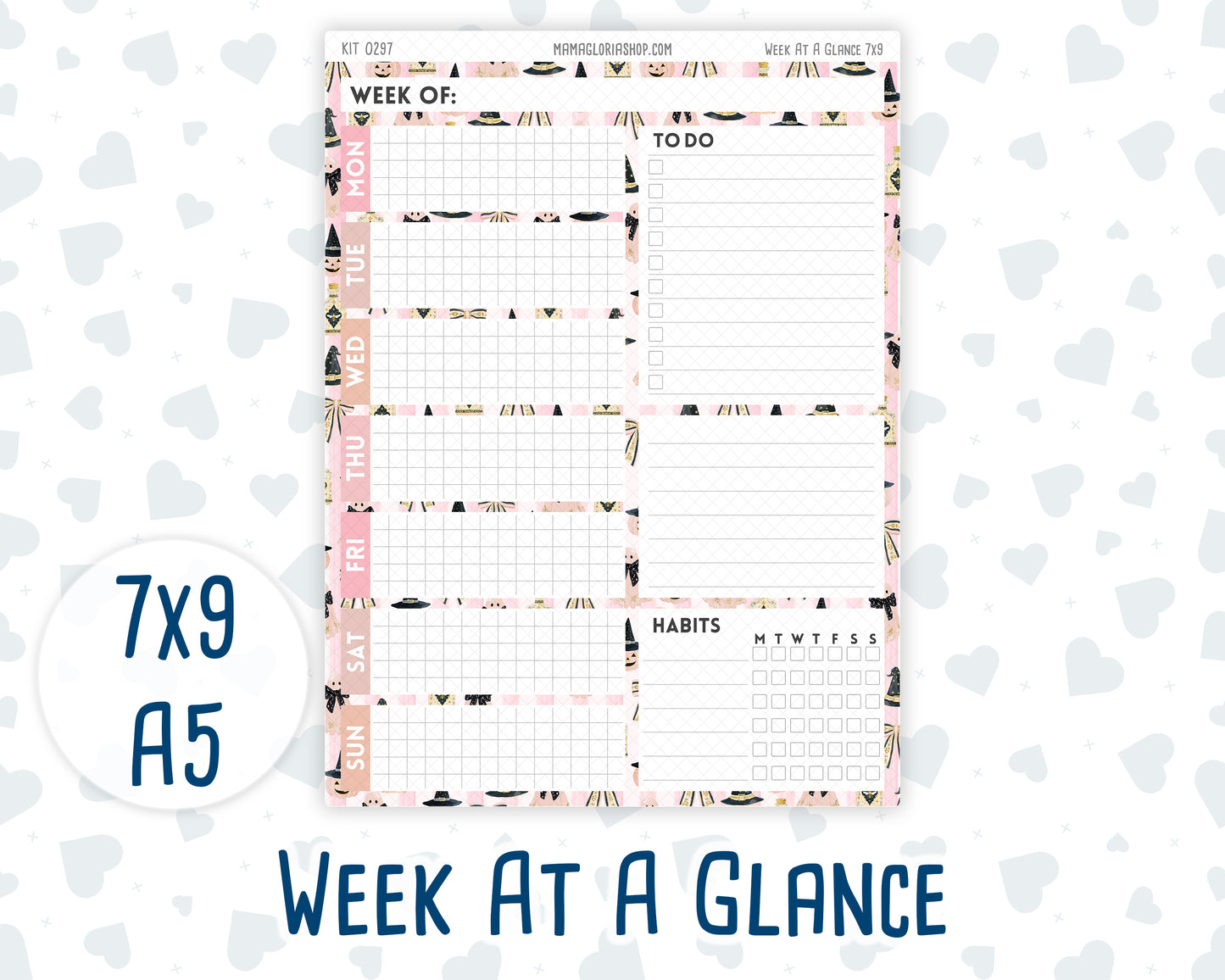 Kit 0297 - Week At A Glance - For 7x9 & A5 Planners | Notebooks - October - Pink Spell